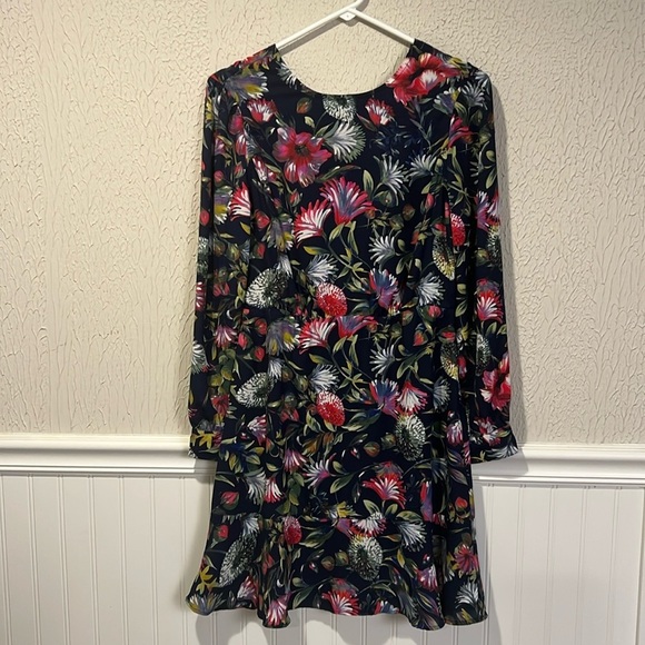 J. Crew Navy Floral print long sleeve chiffon dress size 2 - Picture 5 of 14